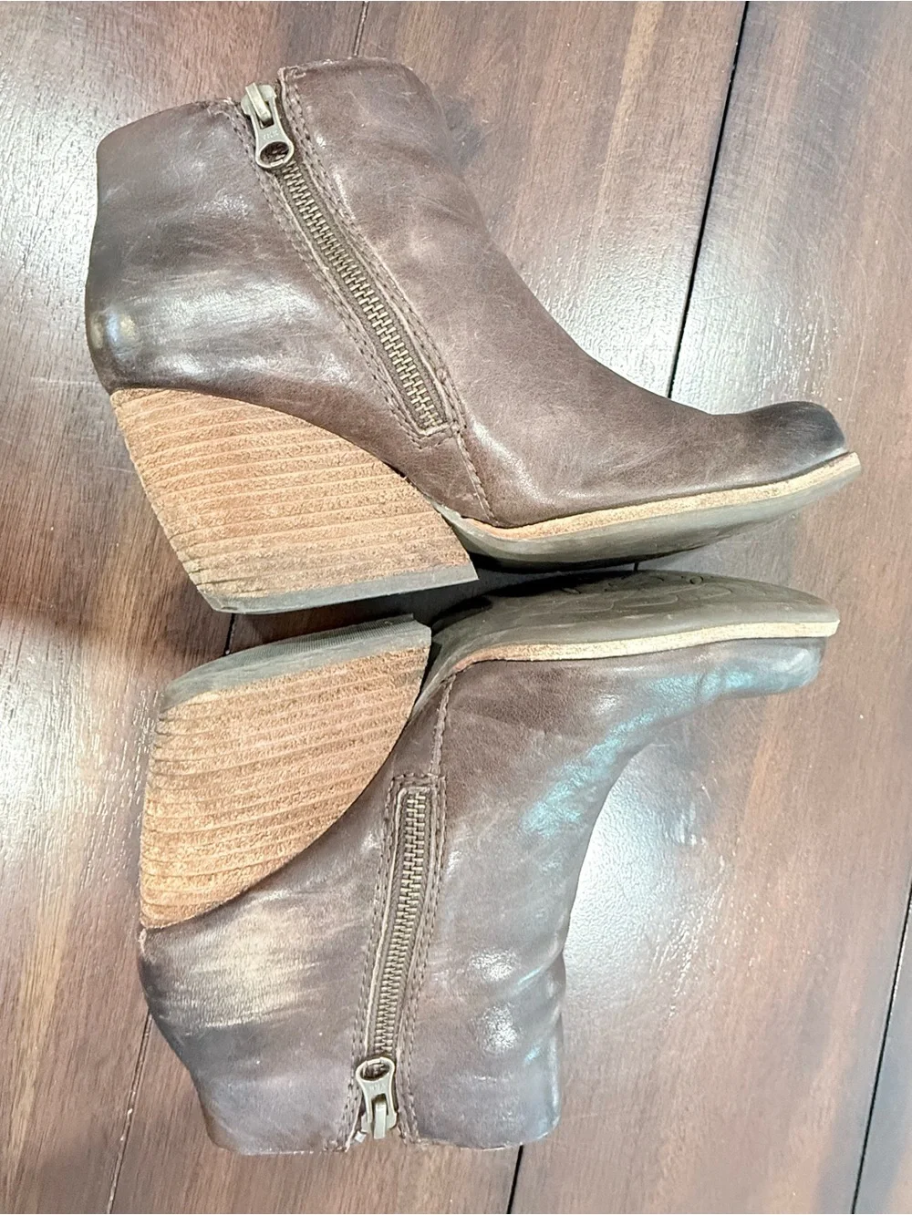 Kork-Ease Isa Brown Leather Buckle Zipper Moto Ankle Boots Booties, 7.5